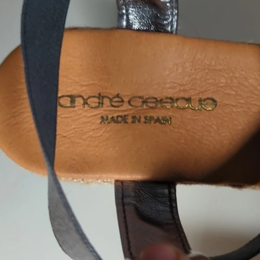 Andre Assous Leather Dalmira Espadrille Wedge Sandal Slingback Womens 9M Pewter‎